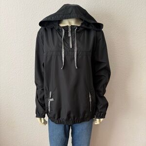 Zine Black Hooded Windbreaker Jacket Womens Size XL